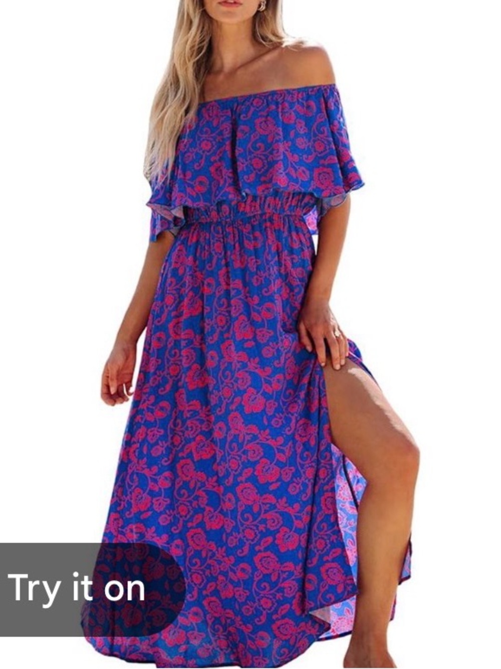 Cupshe Blue Maxi Dress with Pink Floral Print